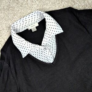 CJ Banks Black Sweater with White Polka Dot Collar